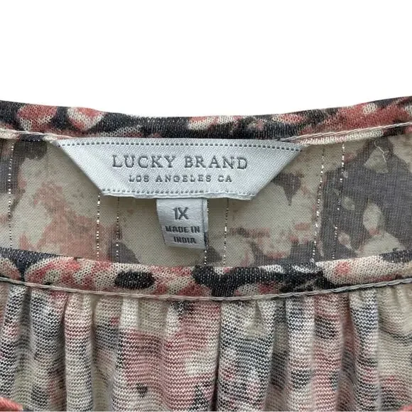 Lucky Brand Women's Printed Woven Mix Peasant Top Size 1X - Picture 6 of 12